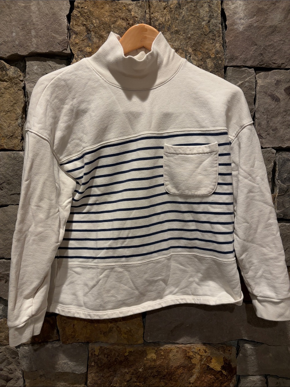 Madewell Cream Mock Neck Sweater with Navy Stripes